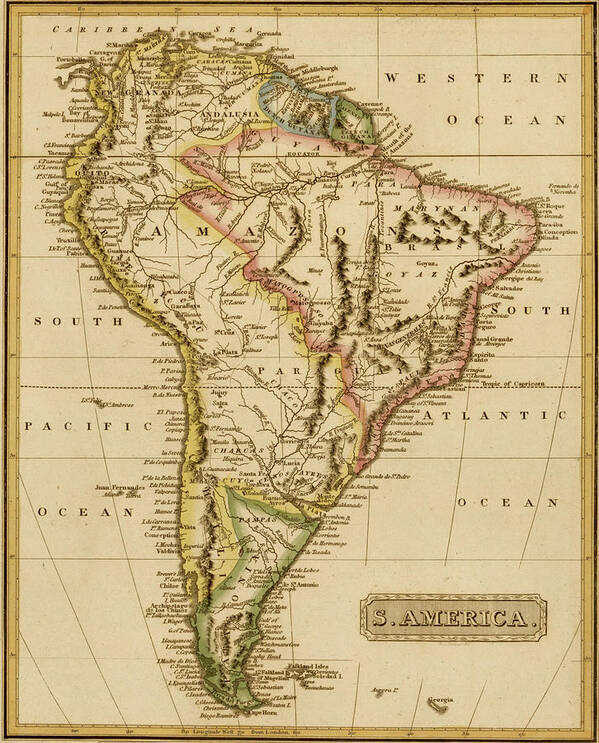 South America Poster featuring the drawing South America 1817 by Vintage Maps