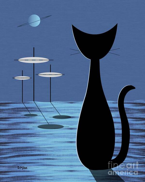 Cat Poster featuring the digital art Space Cat in Blue by Donna Mibus