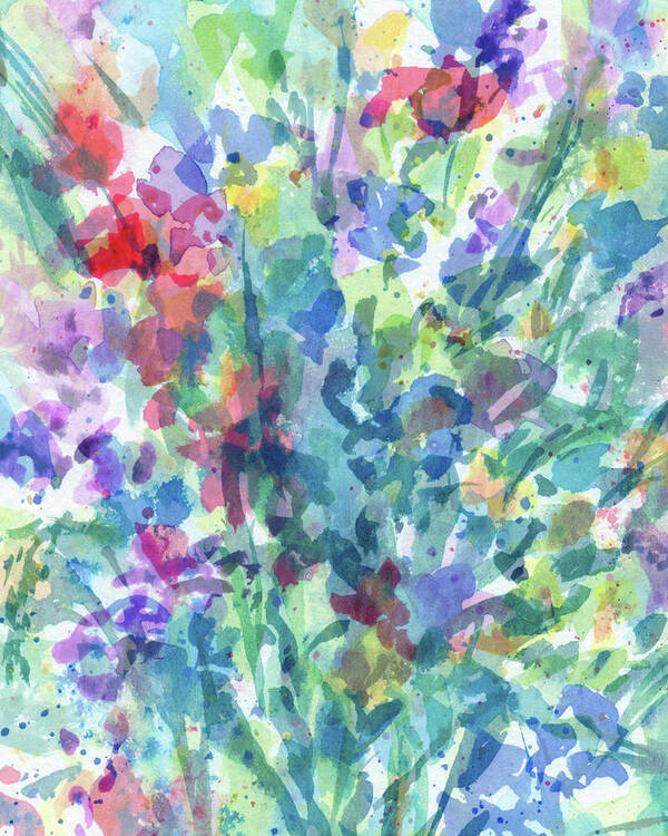 Abstract Flowers Poster featuring the painting Splish Splash Abstract Cool Flowers The Burst Of Multicolor Watercolor Contemporary I by Irina Sztukowski