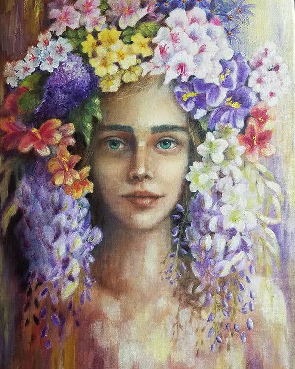Spring Poster featuring the painting Flower Girl. by Caroline Philp