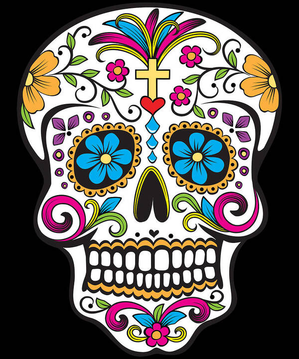 Halloween Poster featuring the digital art Sugar Skull Day of the Dead Dia De Los Muertos by Flippin Sweet Gear