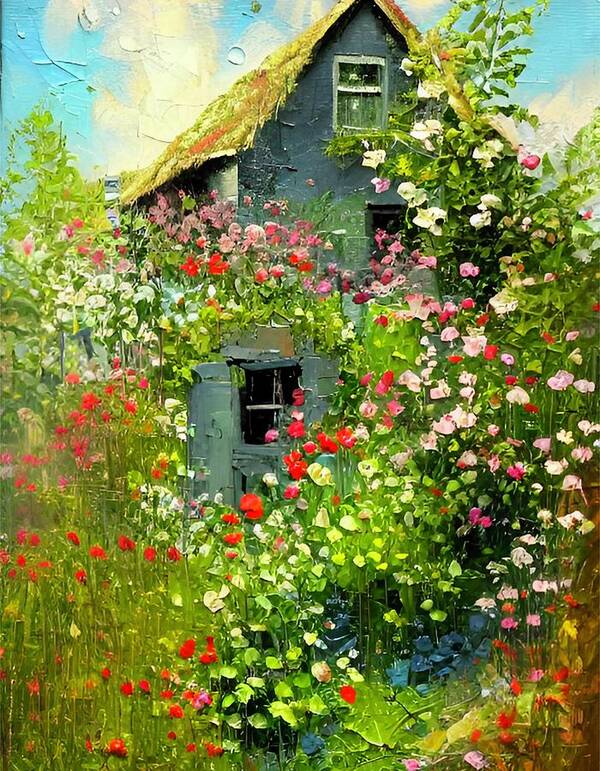 Summer Poster featuring the painting Summer Cottage I by Bonnie Bruno