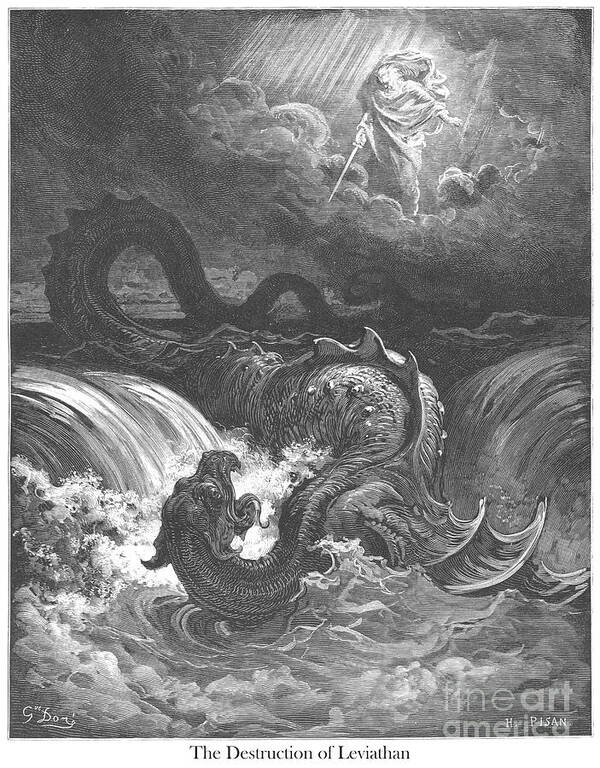 Destruction Poster featuring the drawing The Destruction of Leviathan by Gustave Dore v1 by Historic illustrations