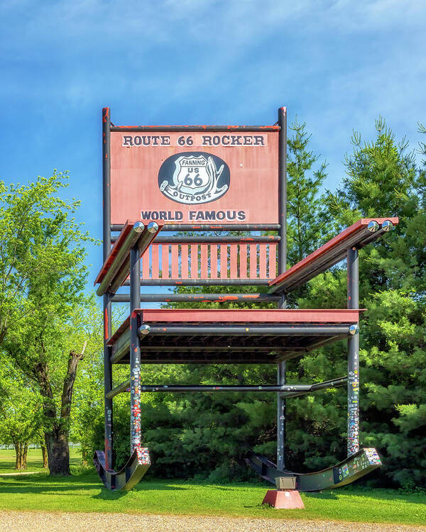 Rocking Chair Poster featuring the photograph The Red Rocker - Fanning 66 Outpost General Store -Route 66 by Susan Rissi Tregoning