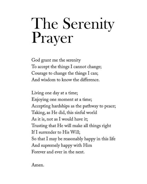 The Serenity Prayer Poster featuring the digital art The Serenity Prayer - Reinhold Niebuhr Poem - Literature - Typography Print 1 by Studio Grafiikka