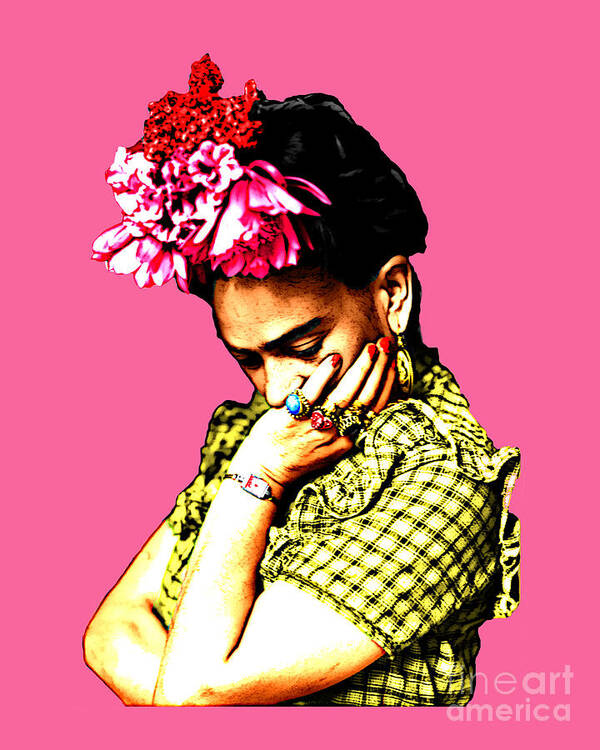 Frida Kahlo Poster featuring the digital art Thinking Frida Kahlo by Madame Memento