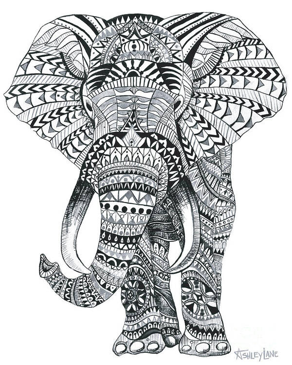 Elephant Poster featuring the painting Tribal Elephant Mandala by Ashley Lane