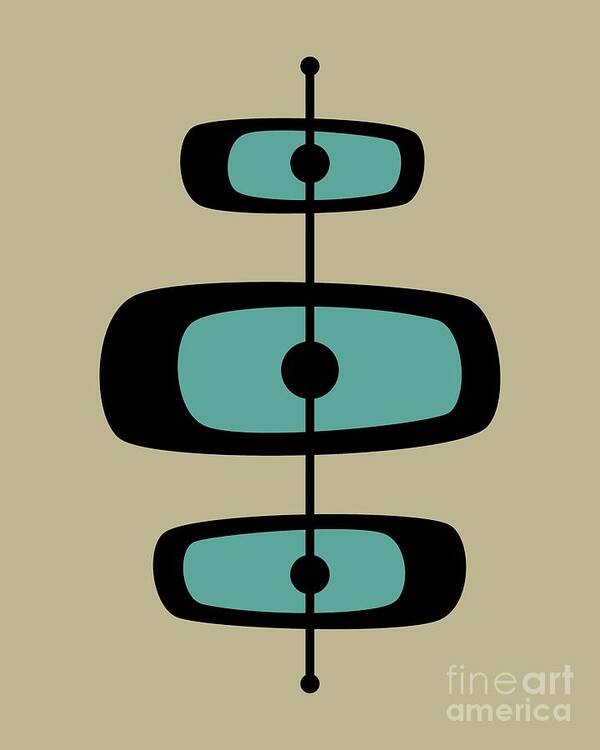 Mid Century Modern Poster featuring the digital art Two Toned Mid Century Oblongs in Teal by Donna Mibus