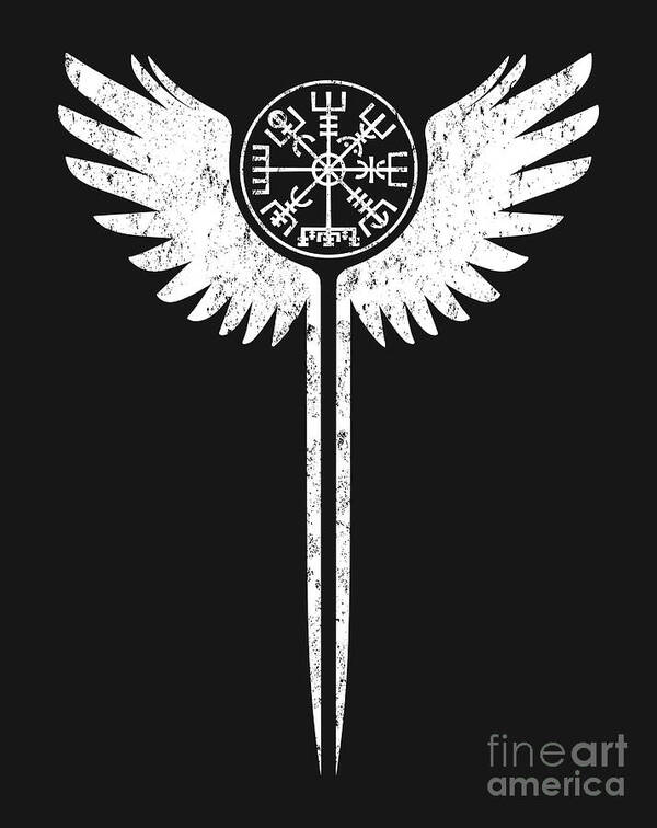 Valkyrie Poster featuring the digital art Valkyrie Wings and Vegvisir by Beltschazar