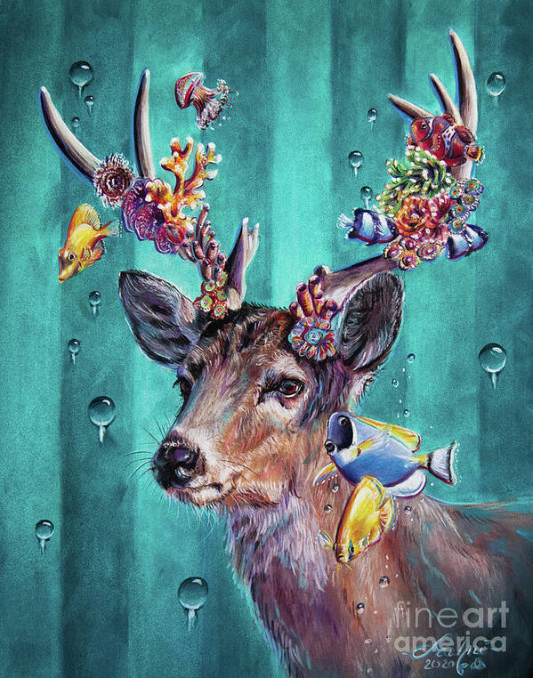 Deer Poster featuring the painting Vertigo by Lachri