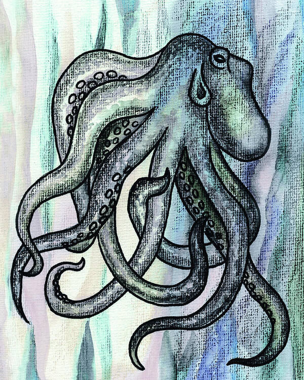 Octopus Poster featuring the painting Watercolor Octopus Beach Art Teal Blue Sea Creature by Irina Sztukowski