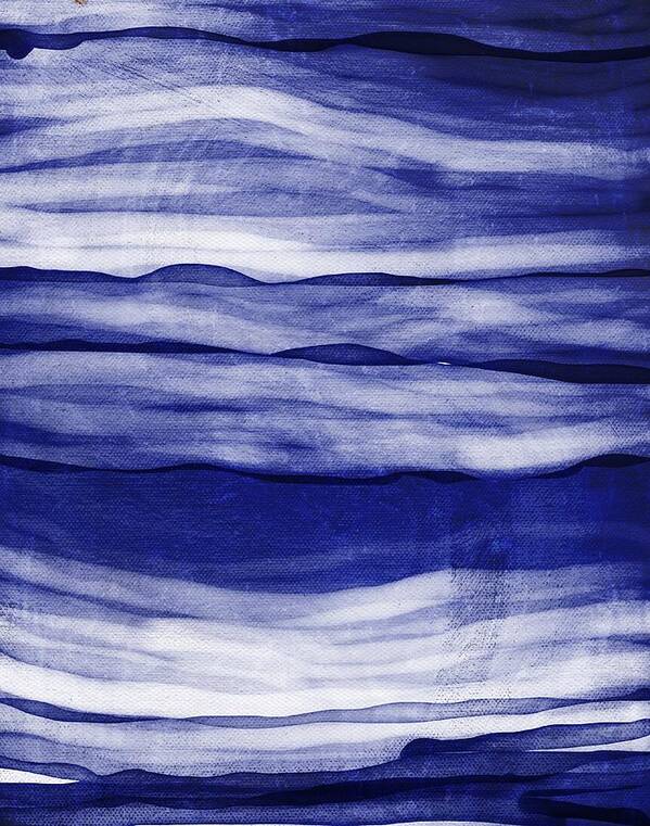 Wavy Poster featuring the painting Wavy Horizons Blue and White Stripes by Itsonlythemoon