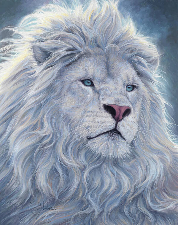 White Lion Poster featuring the painting White Lion by Lucie Bilodeau