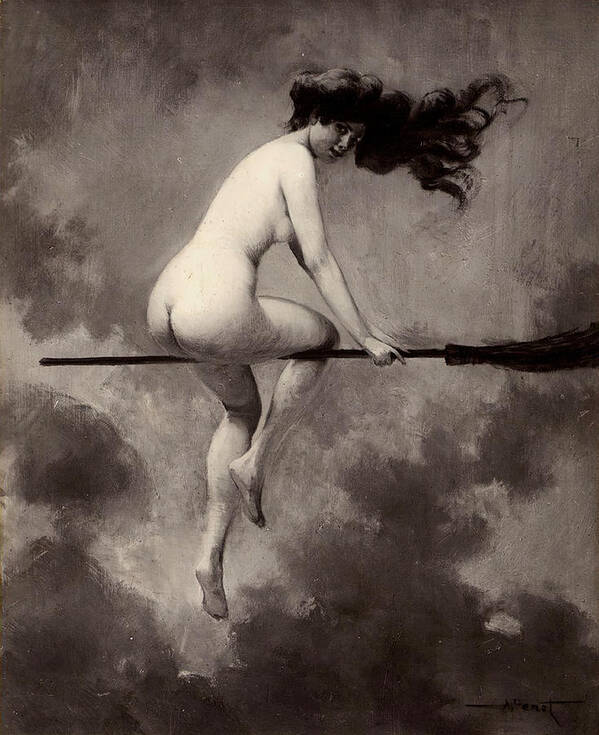 Witch On Broom By Albert Joseph Penot Poster featuring the painting Witch On Broom by Albert Joseph Penot
