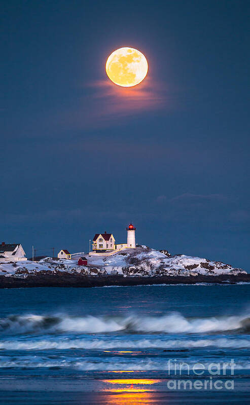 Cape Neddick Poster featuring the photograph Moon Over Nubble by Benjamin Williamson