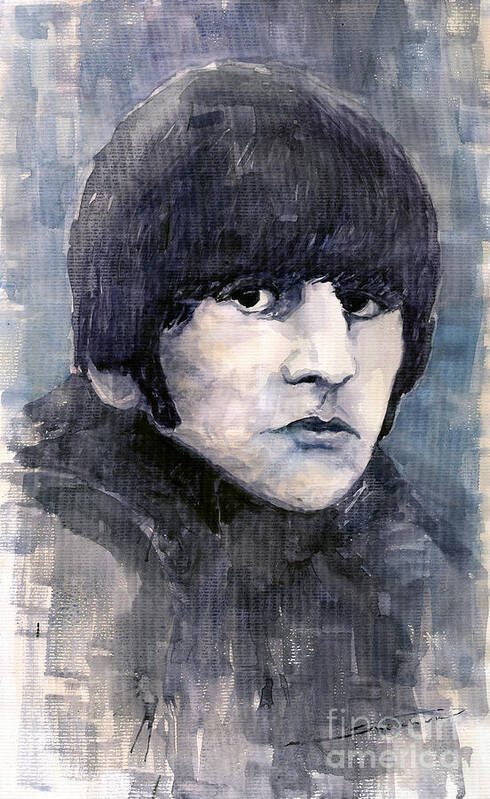 Watercolor Poster featuring the painting The Beatles Ringo Starr by Yuriy Shevchuk