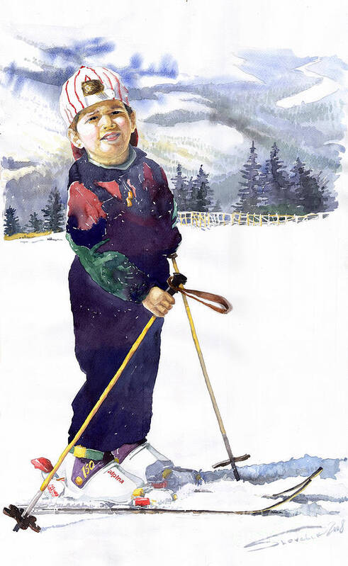 Watercolor Watercolour Figurative Ski Children Portret Realism Poster featuring the painting Denis 03 by Yuriy Shevchuk
