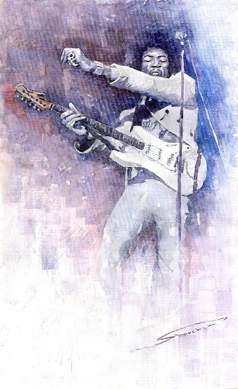Watercolor Poster featuring the painting Jazz Rock Jimi Hendrix 07 by Yuriy Shevchuk