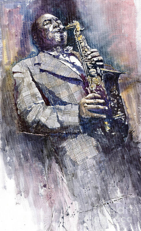 Watercolor Poster featuring the painting Jazz Saxophonist Charlie Parker by Yuriy Shevchuk