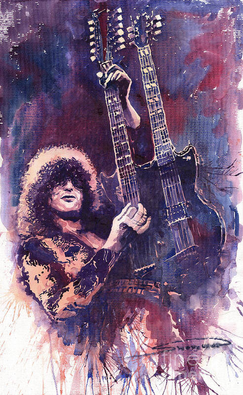 Watercolour Poster featuring the painting Jimmy Page by Yuriy Shevchuk