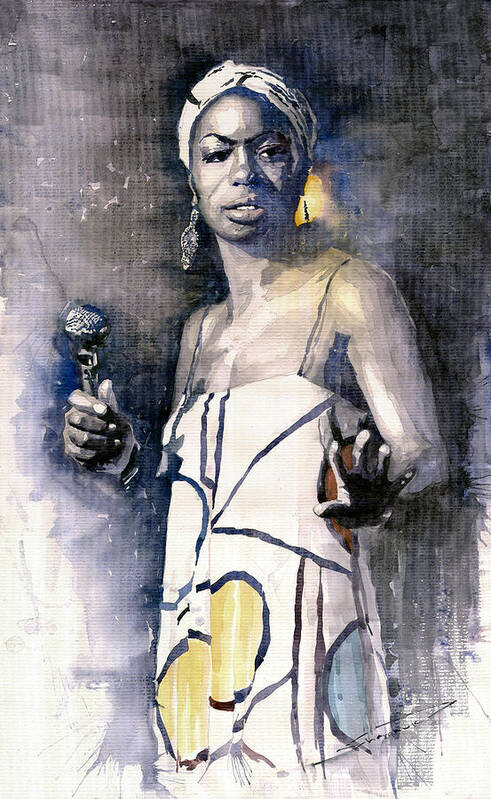 Watercolor Poster featuring the painting Nina Simone by Yuriy Shevchuk