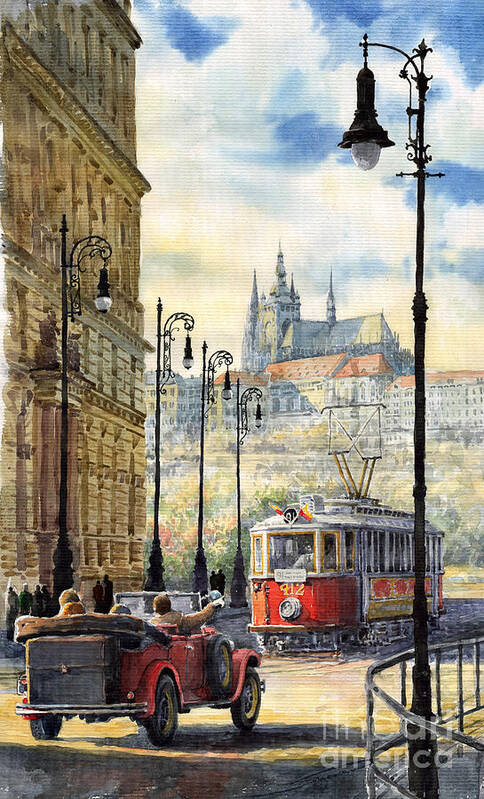 Architecture Poster featuring the painting Prague Kaprova Street by Yuriy Shevchuk