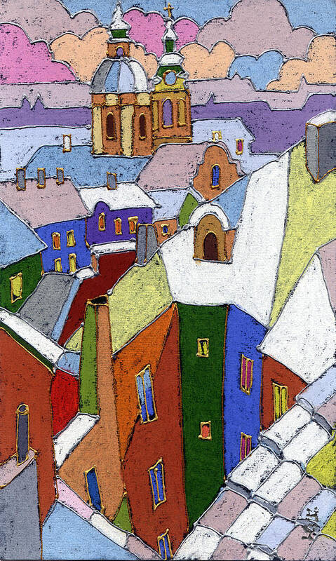 Pastel Poster featuring the painting Prague Old Roofs Winter by Yuriy Shevchuk