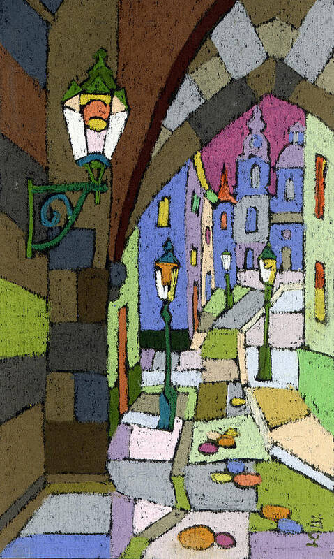 Pastel Poster featuring the painting Prague Old Street Mostecka by Yuriy Shevchuk
