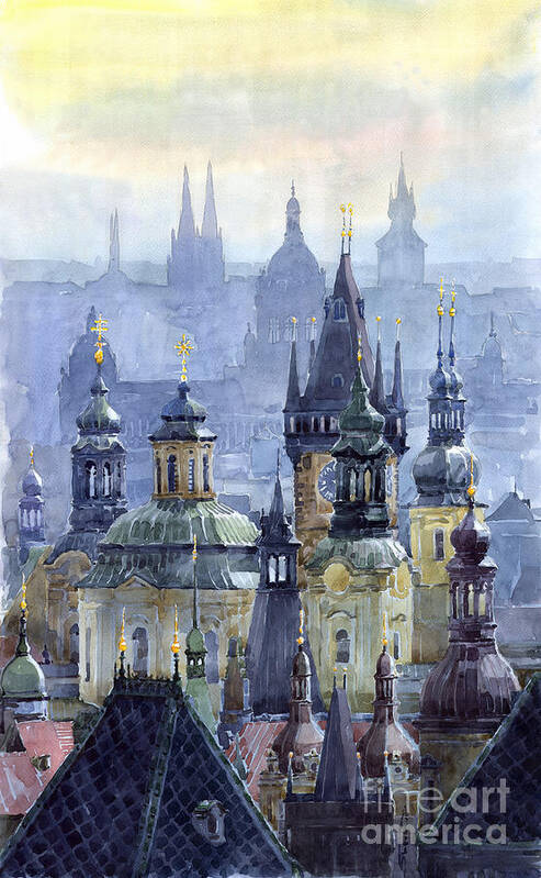 Architecture Poster featuring the painting Prague Towers by Yuriy Shevchuk