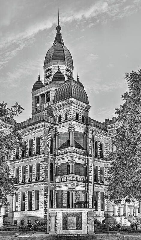 Denton Poster featuring the photograph The Denton County Courthouse Black and White by JC Findley