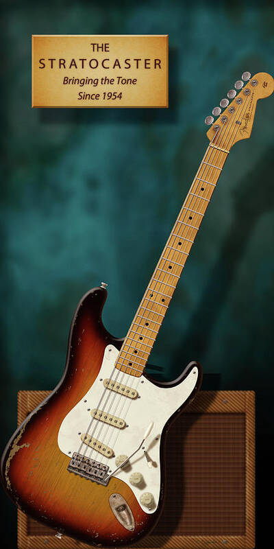 Fender Stratocaster Poster featuring the digital art Stratocaster Anniversary 2 by WB Johnston