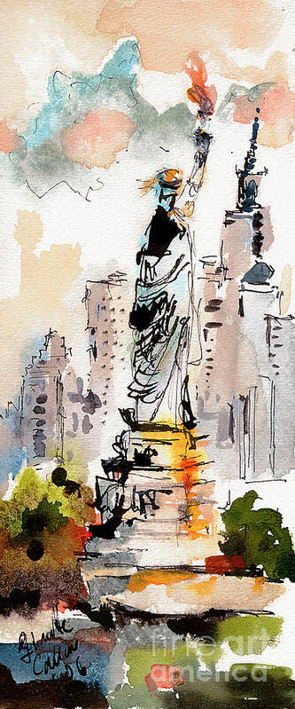 New York Poster featuring the painting Modern Statue of Liberty new York Watercolor by Ginette Callaway