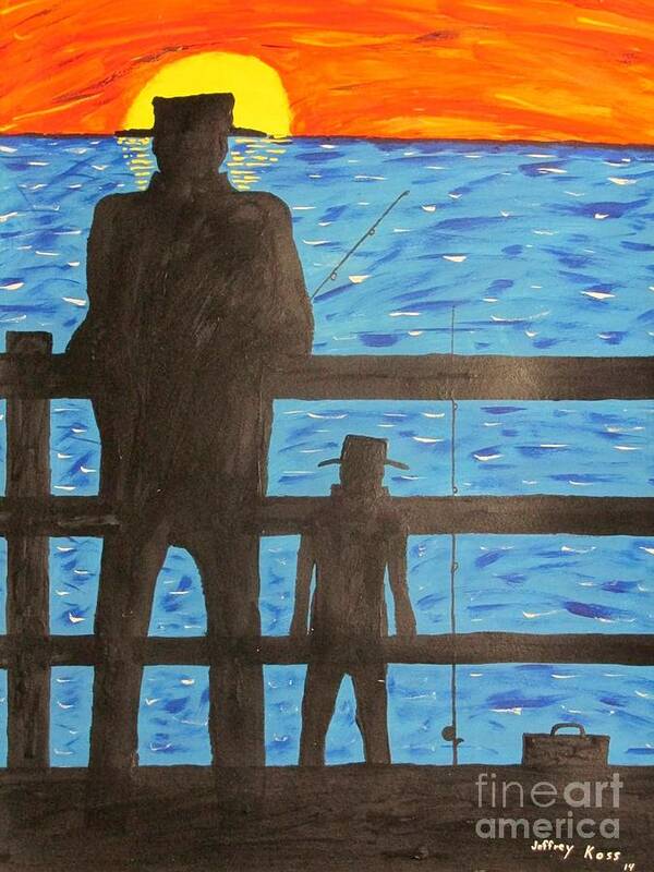 Family Poster featuring the painting Father and Son Fishing by Jeffrey Koss