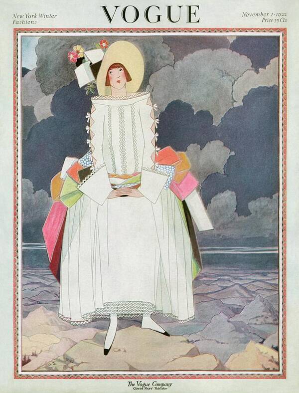Illustration Poster featuring the photograph A Vogue Cover Of A Woman Wearing A Ribboned Dress #1 by George Wolfe Plank