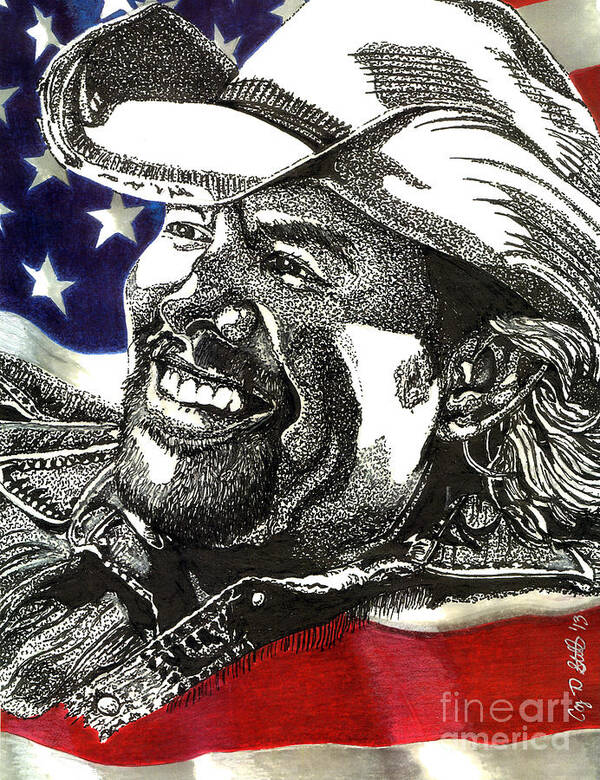 Toby Keith Poster featuring the drawing Courtesy of The Red White and Blue by Cory Still