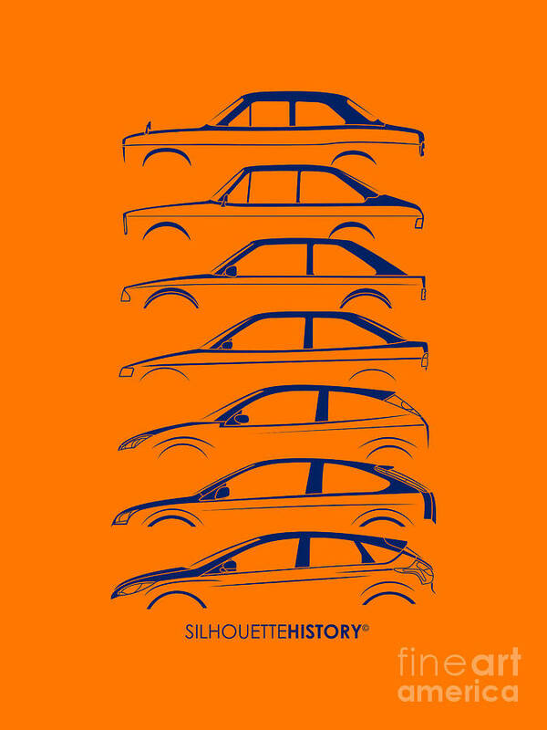 Ford Focus Poster featuring the digital art Cologne Compact SilhouetteHistory Blue by Gabor Vida