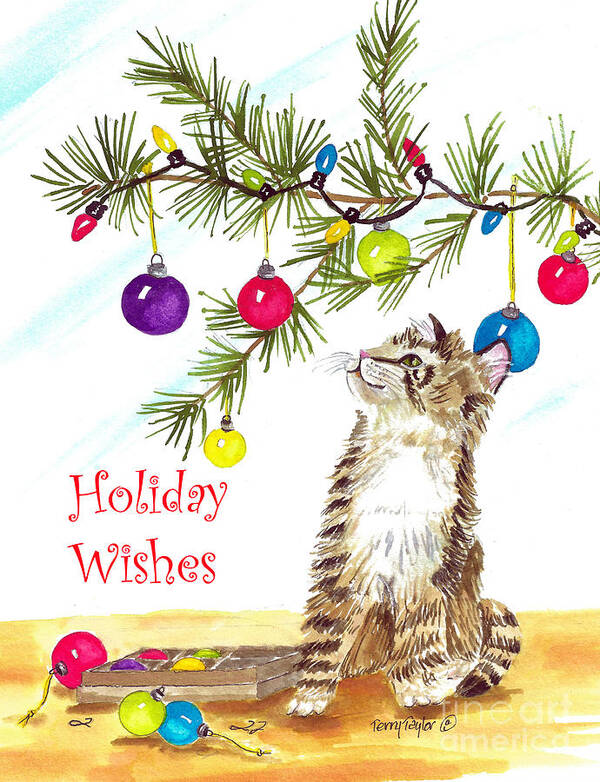 Cat Poster featuring the painting Kitten's First Christmas #1 by Terry Taylor
