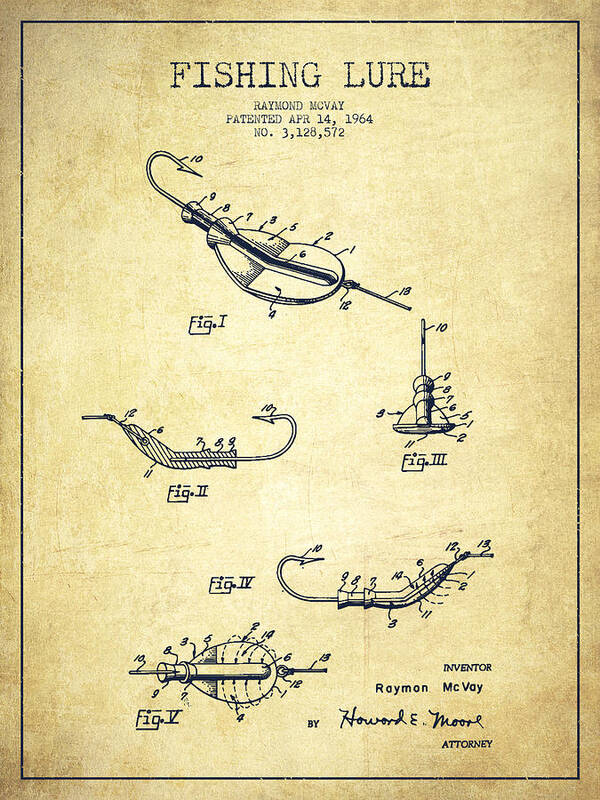 Vintage Fishing Lure Patent Drawing from 1964 #11 Poster by Aged Pixel -  Pixels