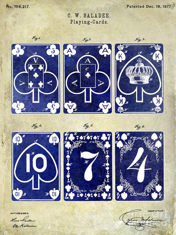 Patent Poster featuring the photograph 1877 Playing Cards Patent Drawing 2 Tone by Jon Neidert