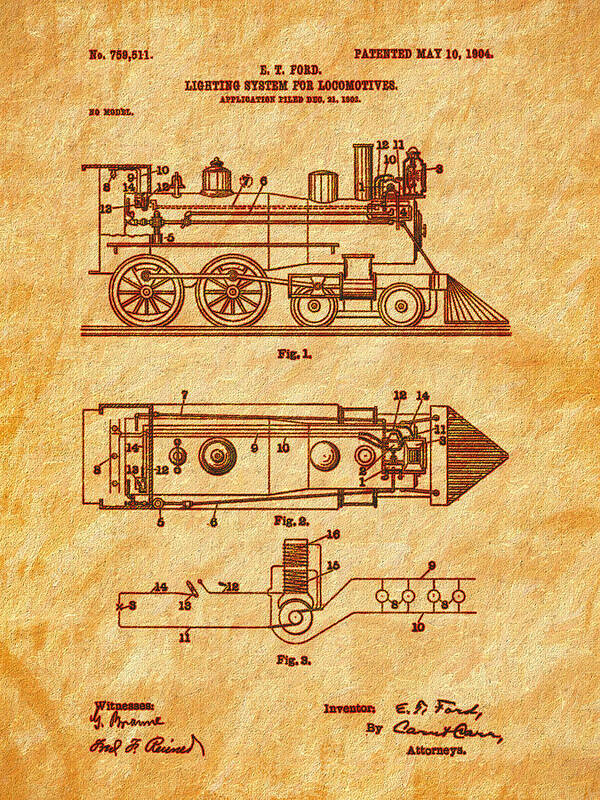 1904 Locomotive Patent Poster featuring the photograph 1904 Locomotive Patent Art-2 by Barry Jones