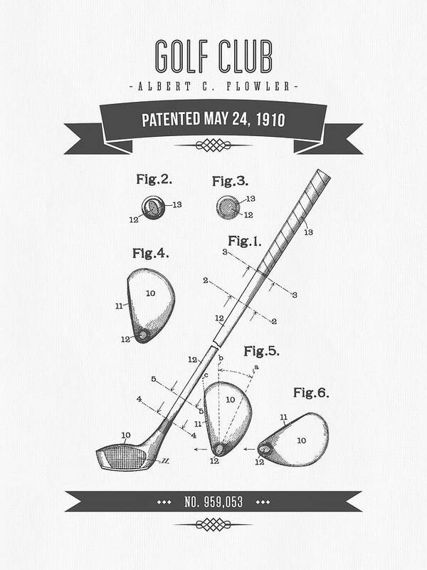 Golf Poster featuring the digital art 1910 Golf Club Patent Drawing - Retro Gray by Aged Pixel