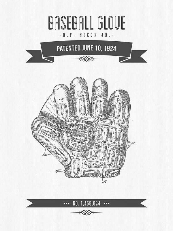 Baseball Poster featuring the digital art 1924 Baseball Glove Patent Drawing by Aged Pixel