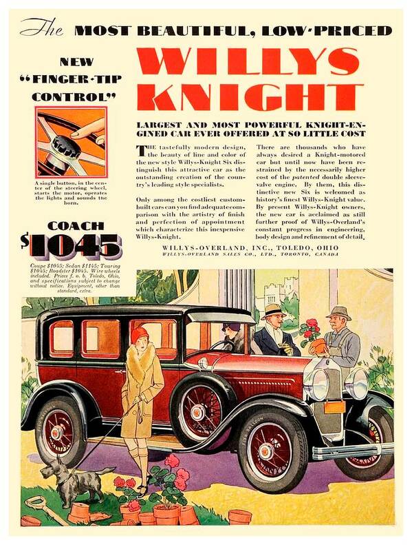 1929 Poster featuring the digital art 1929 - Willys Overland Willys Knight Automobile Advertisement - Color by John Madison