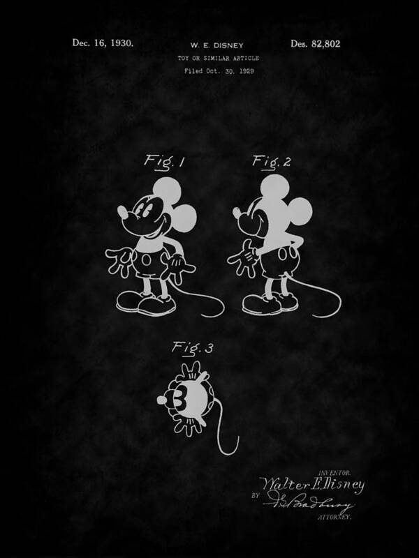 Mickey Mouse Poster featuring the digital art 1930 Mickey Mouse Toy Patent Art-BK by Barry Jones