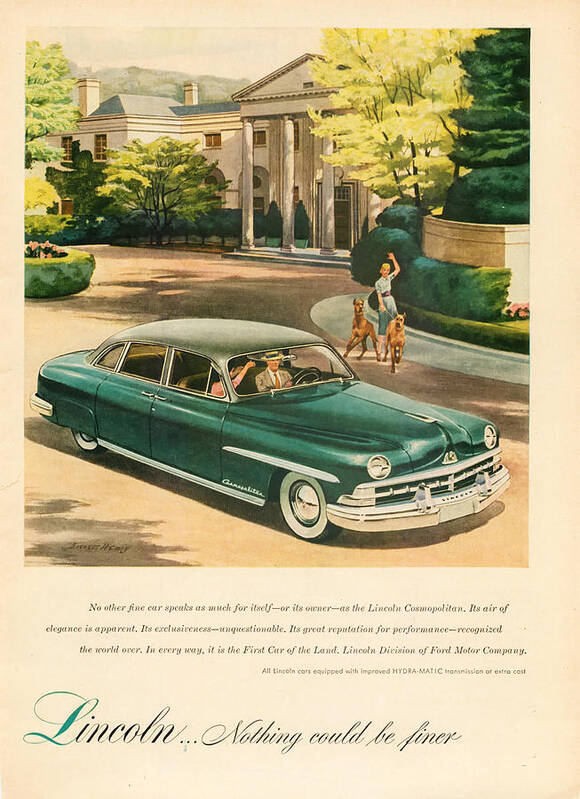 Old Poster featuring the digital art 1950 Lincoln Cosmopolitan by Georgia Clare