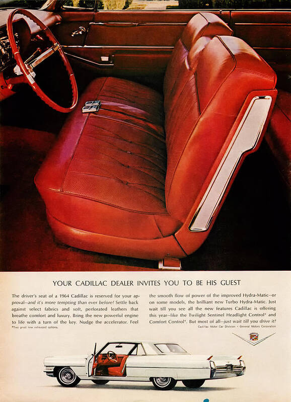 Old Poster featuring the digital art 1964 Cadillac by Georgia Clare