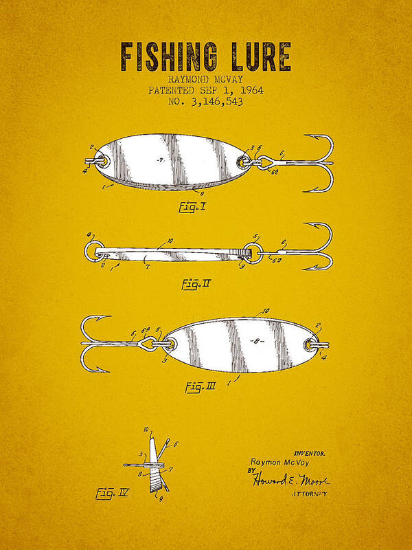 1964 Fishing Lure Patent 02 - Yellow Brown Poster