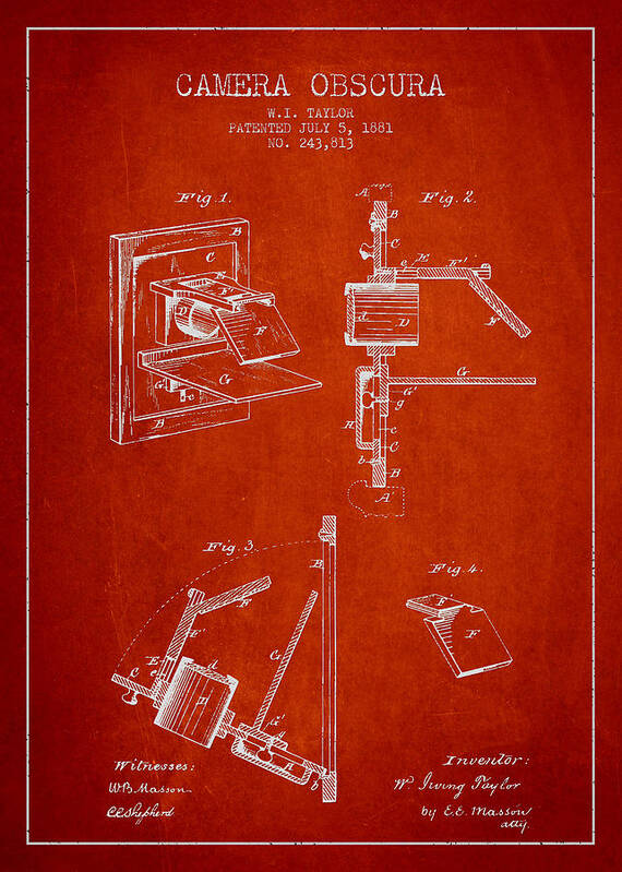 Camera Poster featuring the digital art Camera Obscura Patent Drawing From 1881 #2 by Aged Pixel