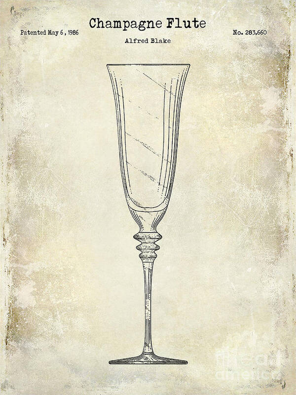 Champagne Patent Drawing Poster featuring the photograph Champagne Flute Patent Drawing #1 by Jon Neidert