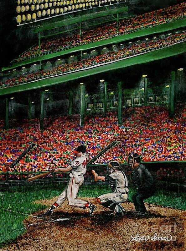  Sports Poster featuring the painting Derrek's Homerun by Linda Simon